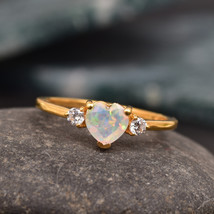 Heart Shaped Opal Engagement Ring, 18k Solid Gold Wedding Ring, October Birthsto - £39.60 GBP