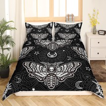 Gothic Bedding Set Full Skull Moth Duvet Cover Teens Skeleton Bones Boho Comfort - £39.48 GBP