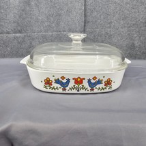 Vtg Corning Ware Country Festival Blue Bird Baking Casserole w/ Lid  A-10-B 1975 - £22.54 GBP