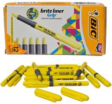 BIC Brite Liner Grip Highlighter Chisel Tip Yellow Ink 12 Pack - NEW in Box - $12.86
