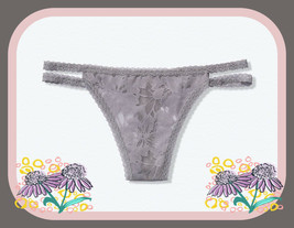 M L Xl Grey Oasis Allover Lace Double Strappy Thong Pink Victorias Secret Pantie - £8.78 GBP