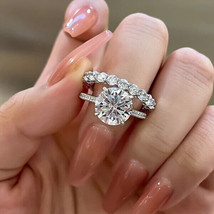 3pc Round Cut Lab Created Diamond Trio Wedding Ring Set 14k White Gold Finish - £73.94 GBP