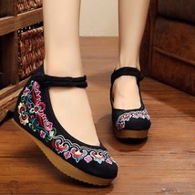Veowalk Vintage Women Casual Cotton Fabric Embroidered Flat Platforms Ankle Stra - £29.12 GBP