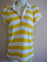Girl's Knit Top Size M  Cotton Yellow Stripe Short Sleeve - $4.84