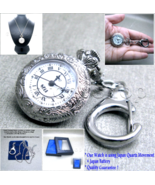 Silver Women Pendant Watch Pocket Watch 2 Ways Necklaces &amp; Key Ring L55 - $28.70 CAD