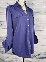 Chicos 0 V Neck Blouse Womens S 4 Button Pleat Back Roll Tab Sleeve Purple Soft - £13.20 GBP