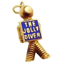 Antique 14K Gold Movable Enamel *The Jolly Diver* Austria Charm w/Heart ... - £430.01 GBP