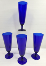 (4) Pier 1 Cobalt Blue Pilsner Glasses Set Elegant Barware Beer Drink Retro Lot - £45.71 GBP