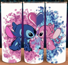 Stitch and Angel Kisses Blue and Pink Splash Cup Tumbler 20 oz - £16.04 GBP