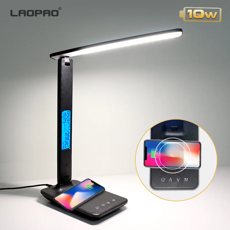 LAOPAO 10W QI Wireless Charging LED Desk Lamp With Calendar Temperature ... - $38.36