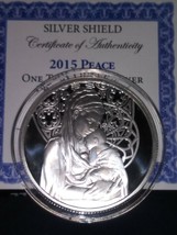 1 OZ SILVER 2015 PEACE proof Silver Shield  MEDALLION wth COA - $96.50