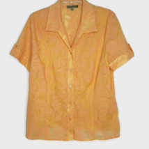 Notations Womens Size XL Semi Sheer Blouse Short Sleeve Button Front Coral - $12.97