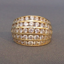 Vintage 14K Yellow Gold CZ Paved Unisex Ring Wide Band Size 7 Korea Heavy 8.7 Gr - £334.74 GBP