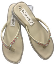 Coloriffics Megan Ivory Sequined Bridal Flip-Flop Shoes Women&#39;s 3/4&quot; Heel - £12.29 GBP