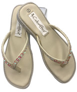 Coloriffics Megan Ivory Sequined Bridal Flip-Flop Shoes Women&#39;s 3/4&quot; Heel - $30.04 CAD