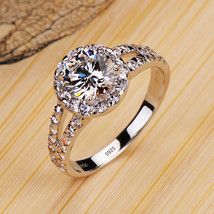Luxury Classic 18K White Gold Color Ring Solitaire 2 Carat Zirconia Ring... - £14.06 GBP