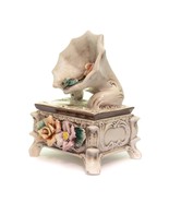 Vintage  Ceramic Porcelain Jewelry Box Footed Gramophone Shaped Made in ... - £23.25 GBP