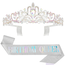 Silver Birthday Tiara and for Women ,Araluky HAPPY Birthday Crowns Comb Queen Sa - £14.72 GBP