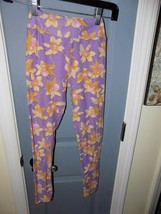 Lularoe  Purple Yellow Floral Daffodil Leggings Size Tween Girl&#39;s EUC - £15.50 GBP