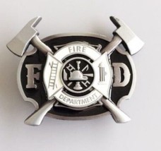 Black &amp; White Fire Department Fire Fighter Belt Buckle Metal BU155 - £7.82 GBP