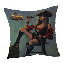 Skull Candles Chandelier Sexy Lady Pirate Cushion Cover - $15.90