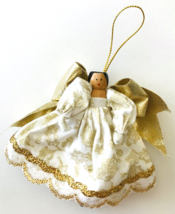 Victorian Style Tiny Clothespin Doll Christmas Ornament White &amp; Gold 3.75&quot; - £13.79 GBP