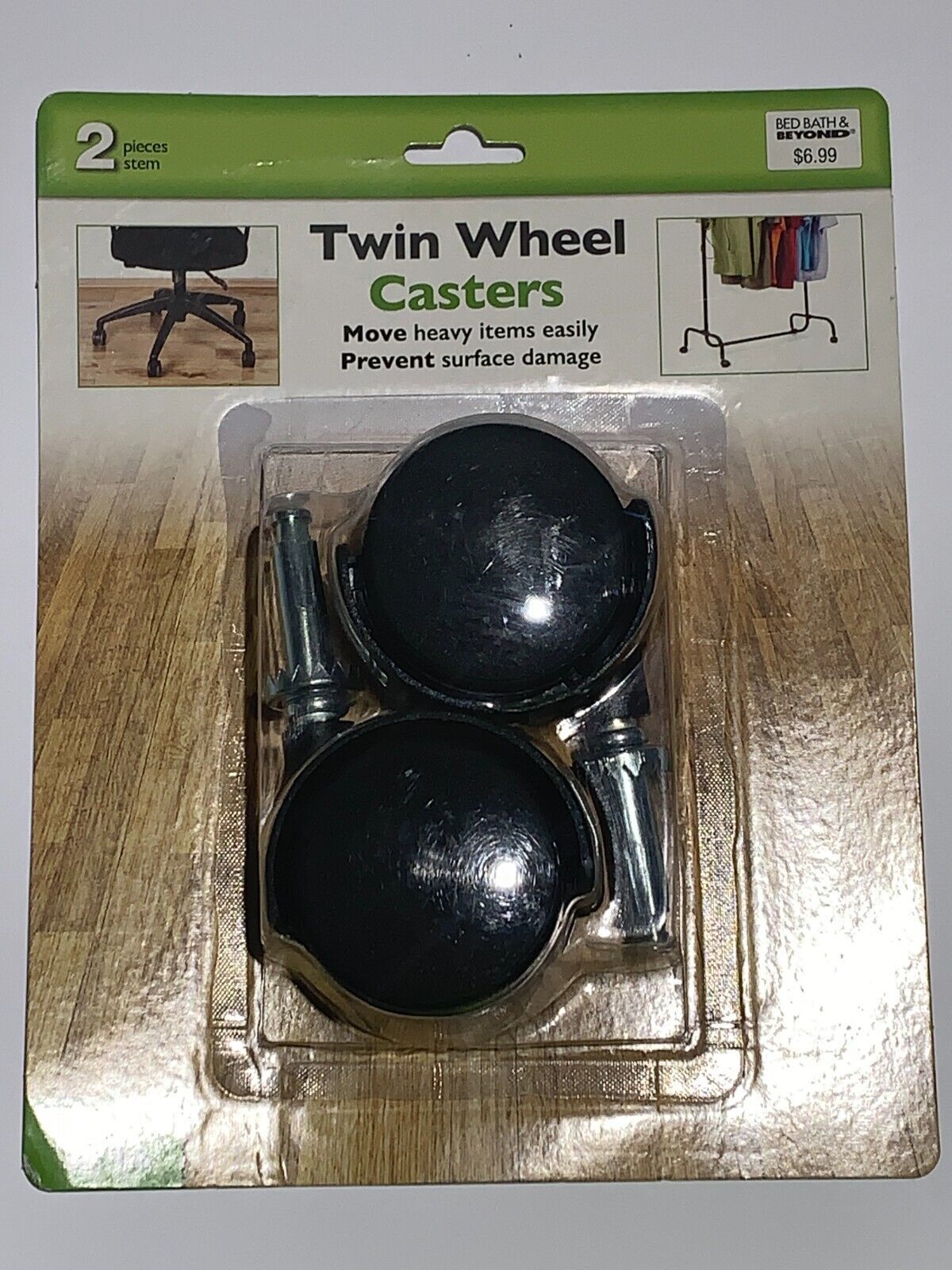 Office Chair Caster Twin Wheel Stem Casters &amp; Sockets for Wood Leg Mount... - $6.99