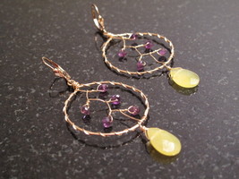 Gold Amethyst Dream Catcher Earrings - £44.28 GBP