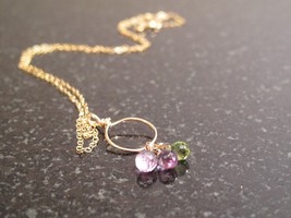 Gold Peridot and Amethyst Briolette Necklace - £36.05 GBP