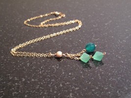 Gold Green Quartz and Green Onyx &#39;Raindrops&#39; Necklace - $45.00