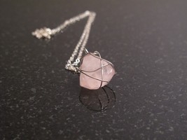 Silver Rose Quartz Wrapped Necklace - $38.00