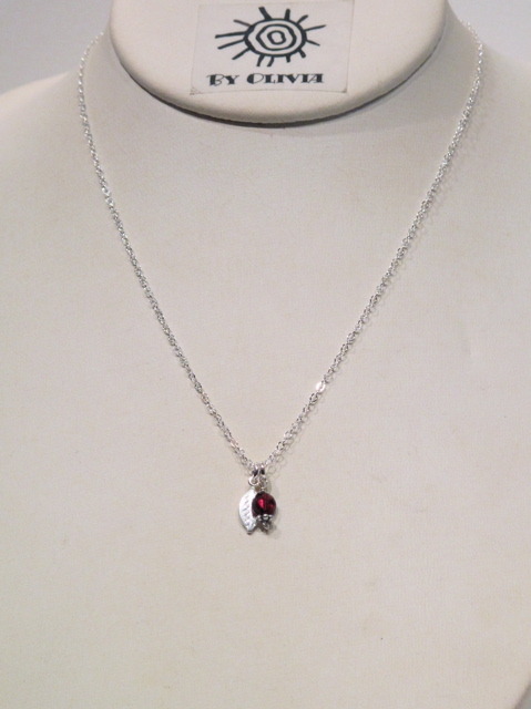 Silver Garnet Leaf Necklace Item image 2
