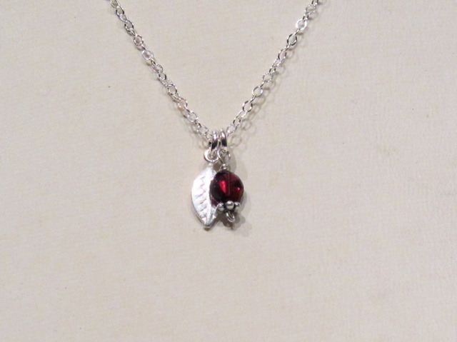 Silver Garnet Leaf Necklace Item image 3