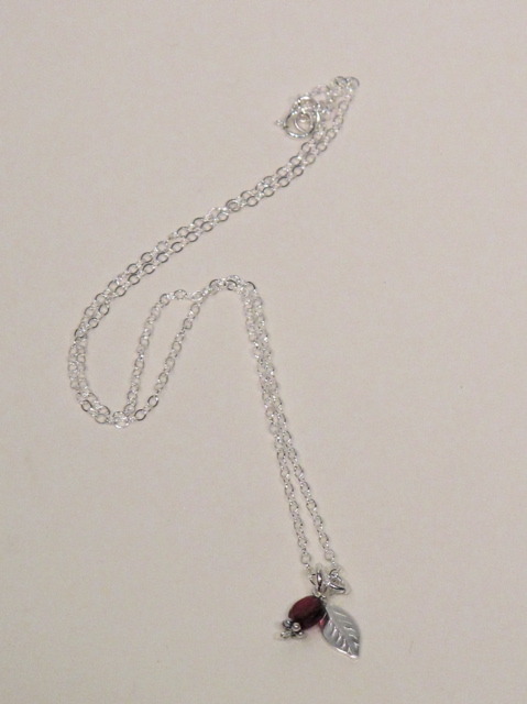 Silver Garnet Leaf Necklace Item image 4