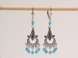 Silver Turquoise Crystal Chandelier Earrings - £19.98 GBP