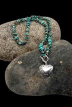 Southwest Style Sterling Silver Turquoise Heart Concho Pendant Beaded Necklace - £27.79 GBP