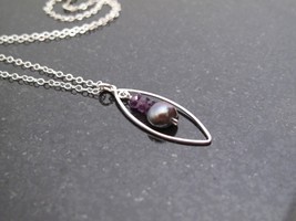 Silver Amethyst and Pearl necklace - £28.41 GBP