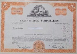 Trans-Beacon Corp Stock Certificate -1969 - Old Vintage Rare Scripophilly Bond - £39.92 GBP