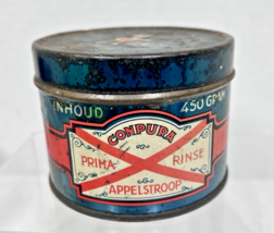 Vintage Decorated Blue Red Dutch Apple Syrup Tin Conpura Prima Rinse App... - $18.32