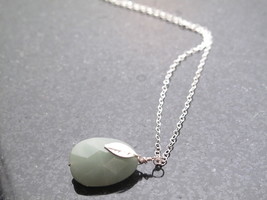 Green Aventurine and Silver Leaf Necklace - £27.97 GBP