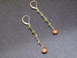 Long gold Peridot and Hessonite Garnet Earrings - $38.00