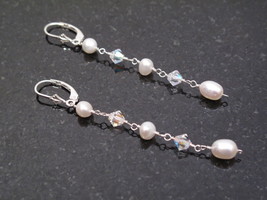 Long Silver Pearl Earrings - £23.97 GBP