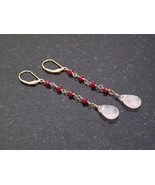 Long gold Ruby and Rose Quartz Earrings - $48.00