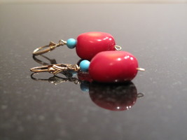 Coral and Turquoise stone Earrings - £19.65 GBP
