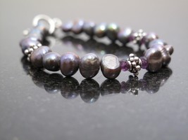 Grey Pearl and Amethyst Bracelet - £23.98 GBP
