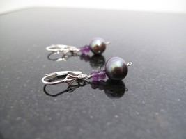 Grey Pearl and Amethyst Earrings - $25.00