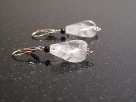 Silver Quartz and Black Onyx Earrings - $25.00