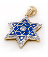 14К gold Star of David Necklace with Enamel and 61 Diamonds Pendant Juda... - $2,360.00