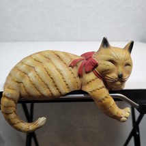 Vintage 1992 John Wright Cast Metal Cat Tabby Shelf Sitter Sleeping Statue USA - £22.05 GBP