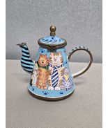 Kelvin Chen 2000 Cats In Ties Miniature Enamel Copper Teapot Cats In Ties - $39.90